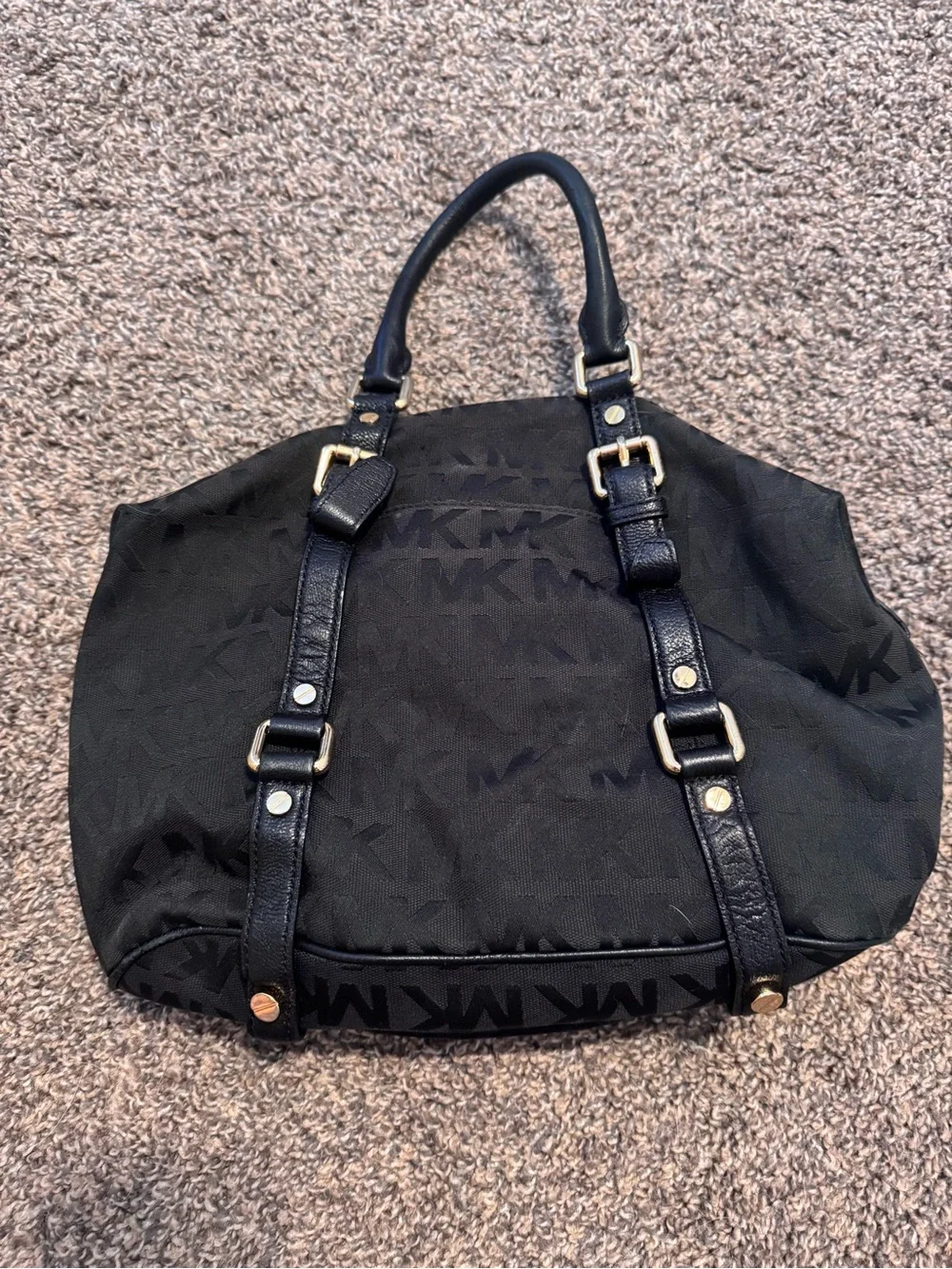 Michael Kors Black Logo Satchel with Gold MK Charm Y2K